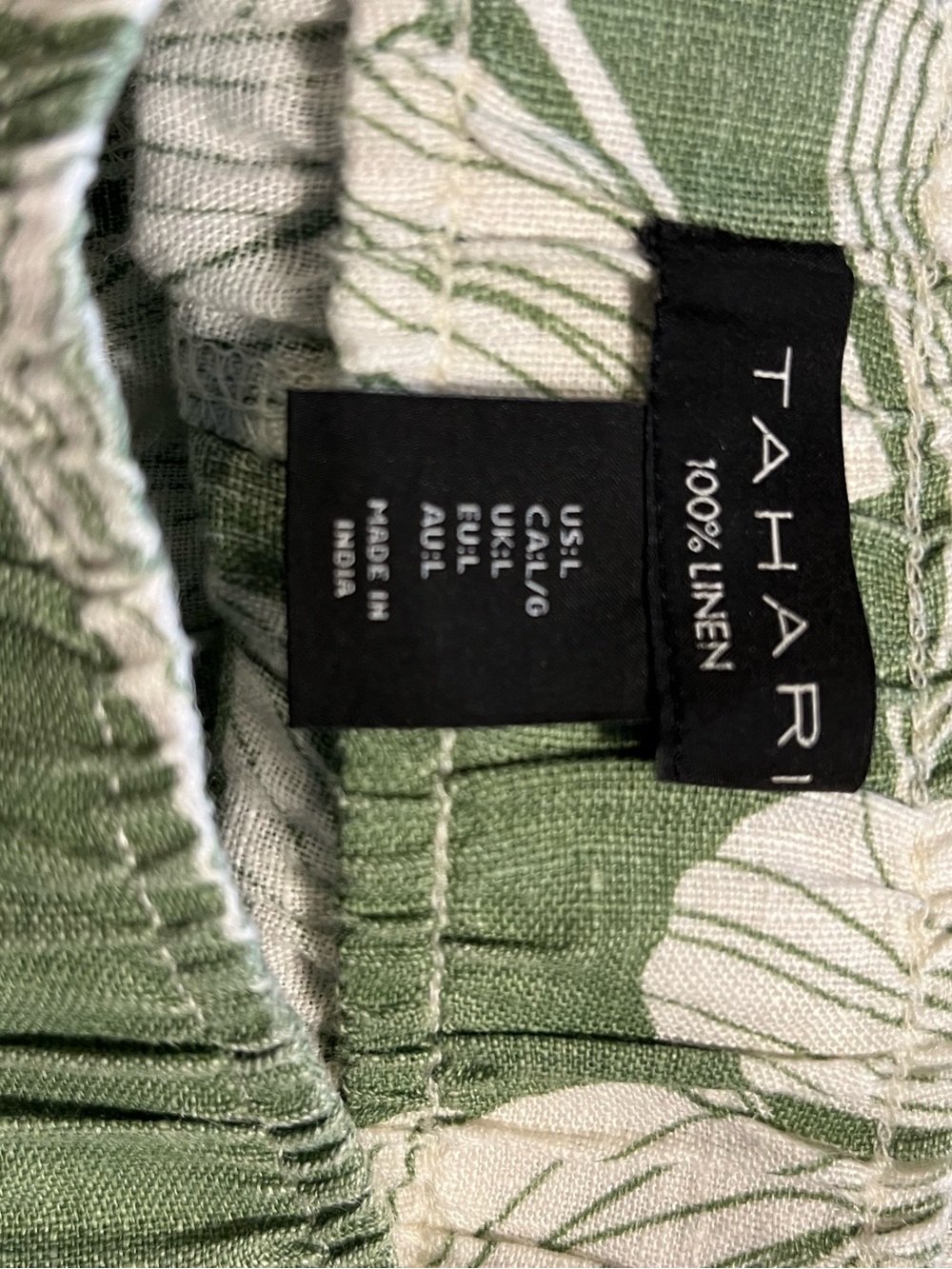 #p1 Tahari Women’s Green and White Floral Linen Pants Large - Picture 2 of 8
